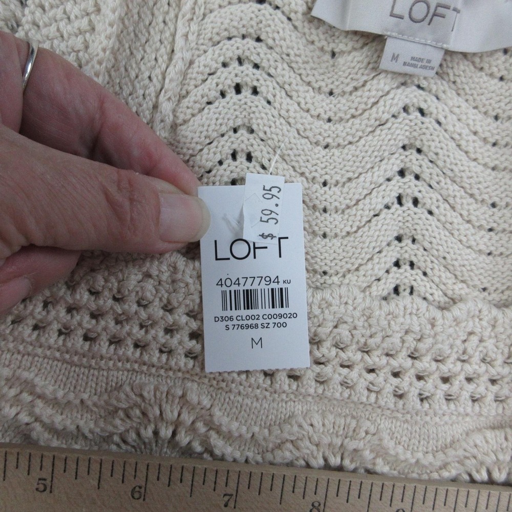 LOFT Sweater Womens M Cream Open-Knit Crochet Square Neck Sleeveless Summer NWT - Picture 6 of 10